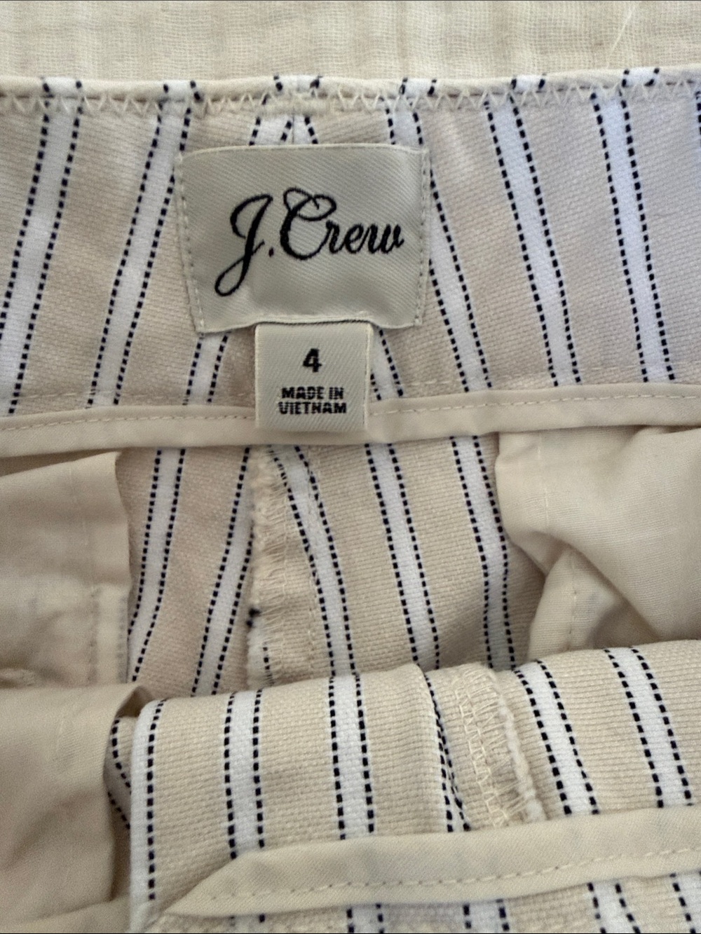 J. Crew Re-Imagined Women's Cotton Cream Shorts with Navy Pinstripes
